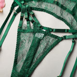 Ellolace Solid Women's Lingerie Sets Seductive Halter Bra Garter Thong 3PC with Leg Circles Sexy Lace Intimate Women Underwear