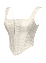 Floral Jacquard Wide Strap Corset Top Front Hook Back Lace Up Square Neck For Women