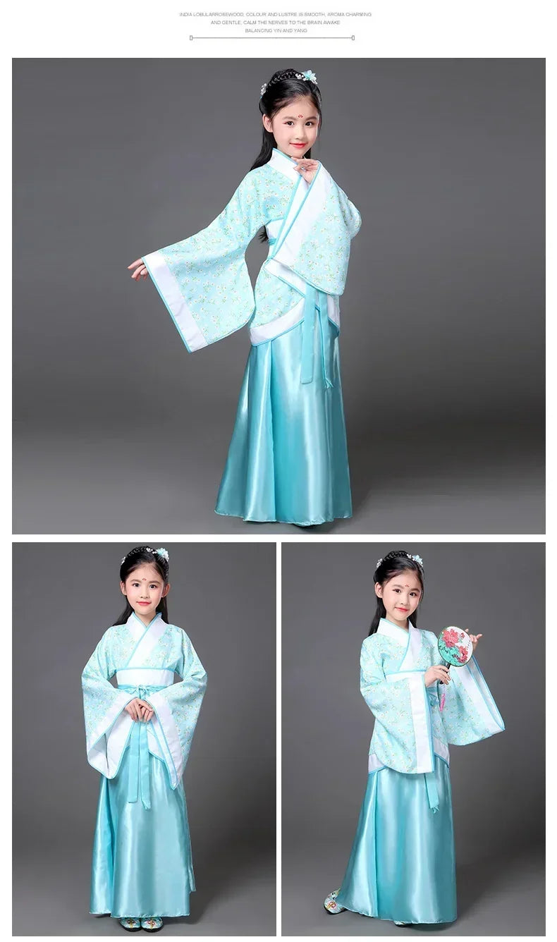 chinese Folk Dance new year clothes traditional hanfu for girls kids dragon dress ancient Stage Carnival costume Clothing skirt
