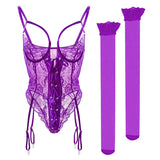 European and American Sexy See-through Dress Mesh Lace Garter Side One-Piece Underwear Women's Sexy Tight Jumpsuit Two-Piece Set