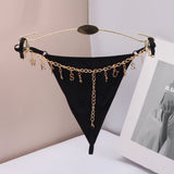 Personality Sexy Custom Name Gold Metal Letter Thong Panties Waist G-Strings Exotic Lingerie Breathable Underwear Ladies