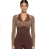 Gym Clothes Woman Color-blocking Lace Yoga Top Slim Fit Breathable Long Sleeve Sportswear Fitness Leggings Workout Athletic Wear