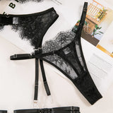Krasapt Fancy Lace Sexy Lingerie 4 Pcs Sets Sexi Hollow Out Sheer Bras And Thongs Garter Suits With Peplum Skirt Erotic Outtits