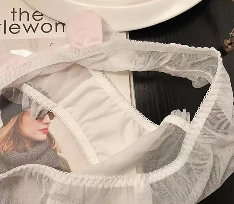 Cute  Knot Lace  Pink Rabbit Sexy Pure Desire Net  Panties Low Waist Breathable Quick Dry Comfortable Un...