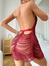 2024 Tassel Women Cover Ups Sleeveless Halter Neck Deep V Neck Evening Dress Summer Holiday Beach Sexy Backless Party Vestidos