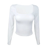 Long Sleeve T-shirt Slim Tops Sexy Woman Clothing Square-Cut Collar Close-fitting Tee Shirt Street Wear Fall 2025 New 2523