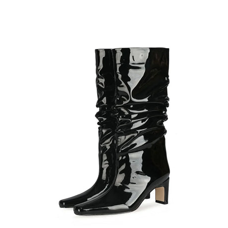 2024 NEW Fashion High Tube Knee High Boots 10cm/6.5cm Thick Heel 21 Colors Women Short Plush Boots Size 45 Winter Leather Shoes