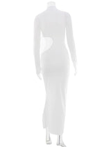 Ahagaga Sexy Dresses For Women Solid Turtleneck Regular Long Sleeves Hollow Out Sheath Basci Slim Fit Female Vestidos Party
