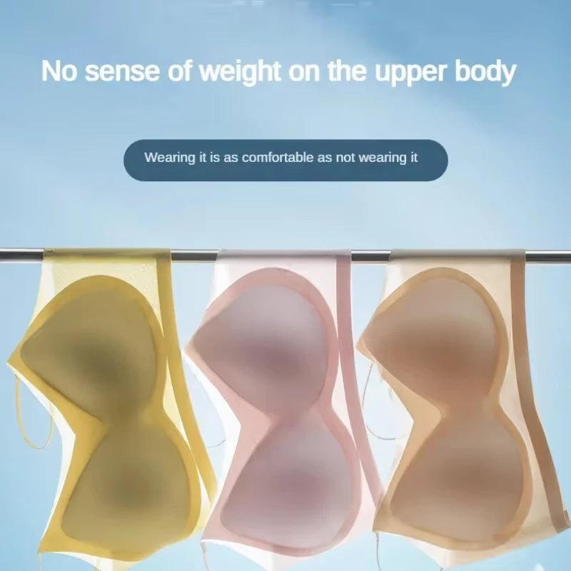 3PCS Ultra-Thin Breathable Ice Silk Top Bras Women's Bustier Underwear Seamless Back Halter Vest Wrap Wireless Bras Solid Color