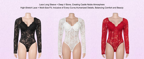 Women Sexy Lace Long Sleeve Bodysuit Underwire Square V Neck Open Crotch Clubwear Top Plus Size Snap Closure Teddy Lingerie