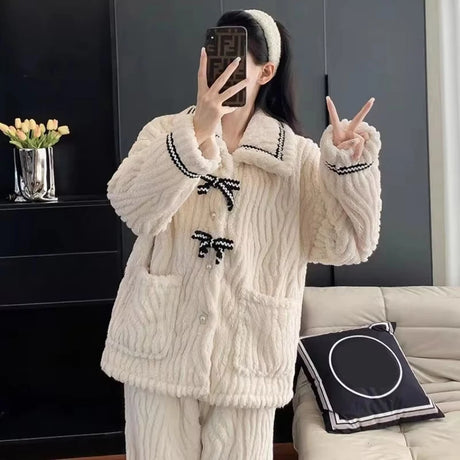 2Pcs/set women's pajamas autumn and winter students home wear padded and thickened warm princess clothes women's clothing