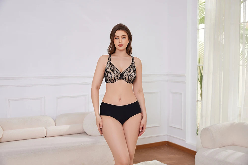 Sheroine Sexy Plus Size Minimizer Bra, Lace Underwire Non-Padded Lingerie for Women Lifting Support Comfort