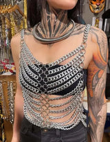 Bright Shining Women's Silver Tank Top Half Skirt Holiday Set Top Waist Accessories Bar Nightclub Sexy Body Chain