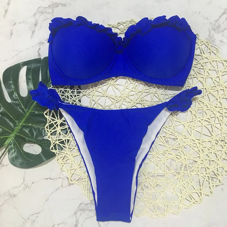 Sexy Ruffled Frilled Bra Cup Bikini 2026 Women Bandeau Swimsuit Female Swimwear Two Pieces Bikini Set Push Up Bathing Suit Swim