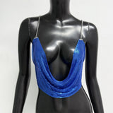 Fashion Metallic Sequins Party Tank Top Sexy Deep V Neck Backless Spaghetti Straps Sling Crop Top 2024 Rave Nightclub Camisole