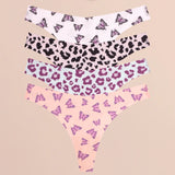FINETOO 4Pcs Ultra Soft Underwear For Women Sexy Graphic Print Seamless Thongs Female Stretch Leopard G Strings Comfort Lingerie