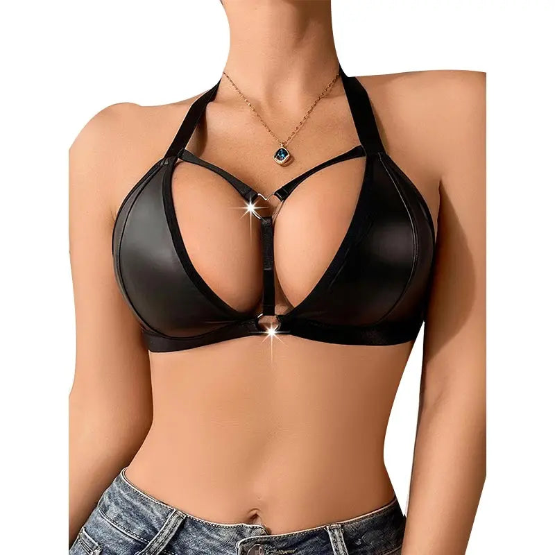 Women's Leather Backless Bra - Sexy Breathable Comfortable No Padding Erotic Lingerie Female Underwear Brassiere
