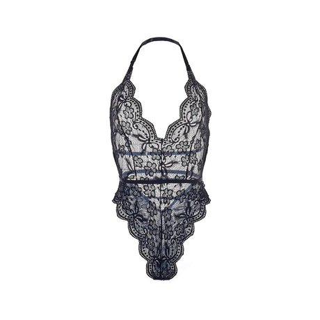 Hot Sexy Lace Solid Color Mesh Jumpsuit Sleeveless Backless Sling Deep V Neck Transparent Rompers For Women lingerie bodysuit