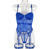 MUZISKAT Mesh  Lingerie Luxury Brand Bodysuit Backless Tops for Women 3 Piece Lingerie Set with Garter Sexydresses for Women