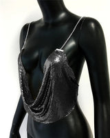 Fashion Metallic Sequins Party Tank Top Sexy Deep V Neck Backless Spaghetti Straps Sling Crop Top 2024 Rave Nightclub Camisole