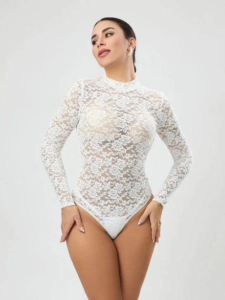 BornToGirl Sexy Bodysuit Women Black White Bodycon Long Sleeve One Pieces Slim Lace Bodysuits Jumpsuit Tops Body Suit Y2K