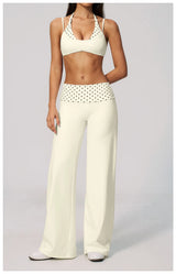 Fashion Polka Dot And Striped Wide Leg Pants For Women Fold Over Waist  Bell-bottoms Flare Yoga Pants Push Up Workout Leggings