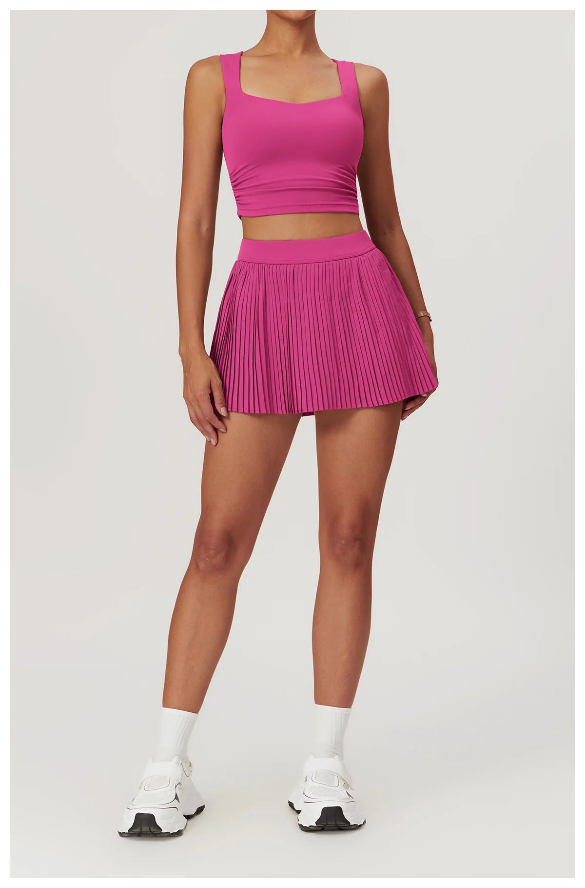 2-Piece Yoga Tennis Skirt Set Gym Outdoor Bra Crop Top High Waist Fitness Skirt Suit Women's Golf Dance Badminton Sport Shorts