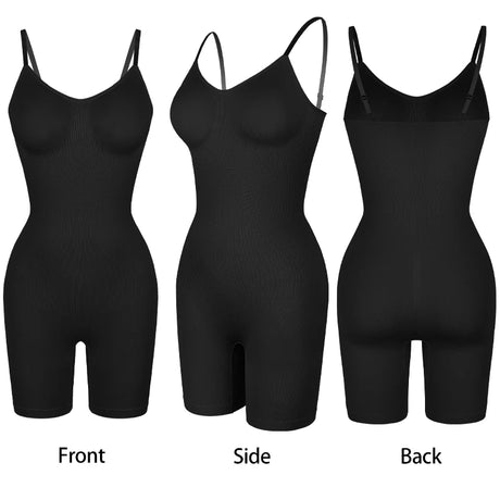 Women V Neck Shapewear Tummy Control Bodysuit Breathable Tank Top Sexy Adjustable Strap Full Body Shaper High Stretch Anti Chafing Faja Invisable Comfortable Shorts Slimming Waist Trainer Butt Lifter 3 Colors Available