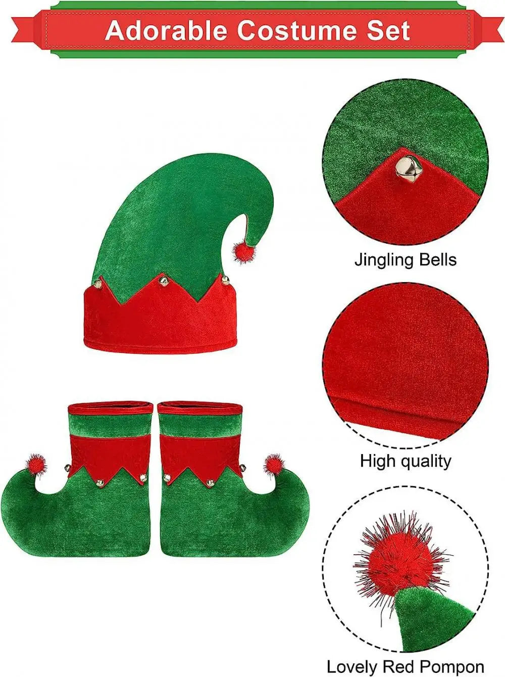 Adult Christmas Themed Elf Cosplay Costume Set Full Outfit with Long-Sleeve Green Dress for Holiday Parties Christmas Attire