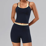 Hearuisavy 2Pcs Fitness Set Women Polka Dot Cross Back Sports Bra High Waisted Push Up Shorts Gym Quick Dry Workout Yoga Suit