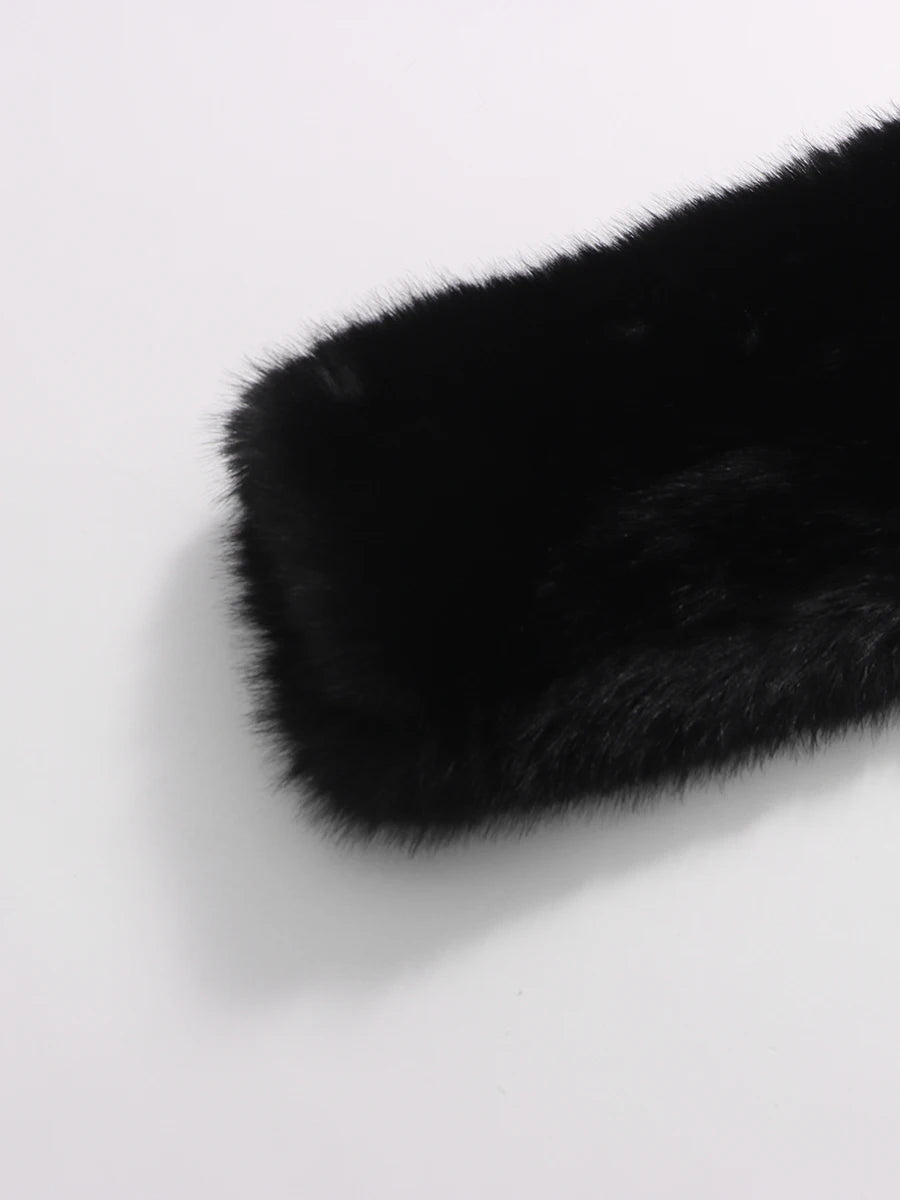 TWOTWINSTYLE Black Slimming Spliced Zipper Jackets for Women Lapel Long Sleeves Tunic Patchwork Fur Fashion Jacket Female New