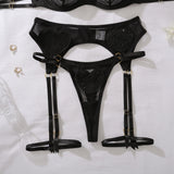 Ellolace Tempted Women's Lingerie Sets Daring Heart Rhinestone Bra Belt Thong 3PC with Choker Leg Circles Intimate Miss Outfits
