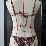 2025 Women's Leopard Print Triangle Strap-up Split Bikini Swimsuit Internet Celebrity Beach Seaside Sexy Bikini Swimsuit