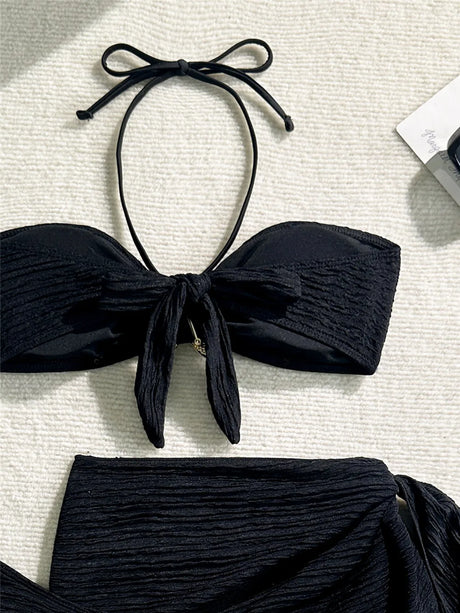 Metal Starfish Brown Bandeau Bikinis Sets 3 Pieces Sexy Swimsuit Cover Up Women 2026 Holiday Swimwear High Cut Bather Beach Wear