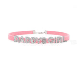 Sexy Rhinestone Letters Hotwife Collar Choker for Women Men DIY Customized Necklaces Pink Suede Leather Cosplay Jewelry Gift