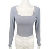 Long Sleeve T-shirt Slim Tops Sexy Woman Clothing Square-Cut Collar Close-fitting Tee Shirt Street Wear Fall 2025 New 2523
