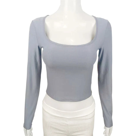 Long Sleeve T-shirt Slim Tops Sexy Woman Clothing Square-Cut Collar Close-fitting Tee Shirt Street Wear Fall 2025 New 2523