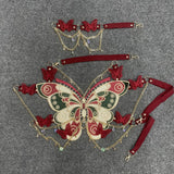 Women's Butterfly Embroidered Top Crystal Chain Sleeveless Cropped Top Camisole Backless Adjustable Sexy Beach Holiday Y2K Top