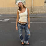 Dulzura Asymmetric One Shoulder Backless Slim Sleeveless Tank Top Women'S Solid Sexy Casual Top Street Style Y2K Summer Clothes