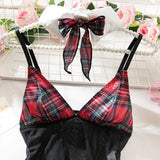 Toucheart Halloween Maid Costume Cosplay Red Plaid Uniform with Net Sock Slim Skirt Interesting Seductive Romantic Underwear Set