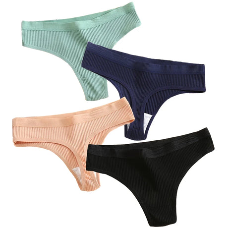 4Pcs Women's Panties Fashion Striped Thongs Soft Cotton Underwear Ladies Sexy Lingeries Sports Breathable G-Strings Cozy T-Back