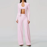 Women's 2/3Pcs Yoga Set Zip Jacket Sports Bra Cross Back Wide Leg Flare Pants Push Up Gym Set Workout Running Fitness Activewear