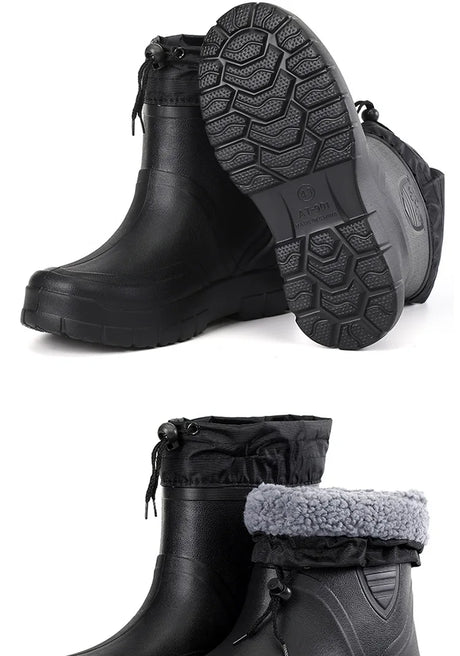 2024 Versatile Men's Rain Boots Waterproof outdoor lightweight shoe Velvet fashion short boot Casual comfort male water shoes