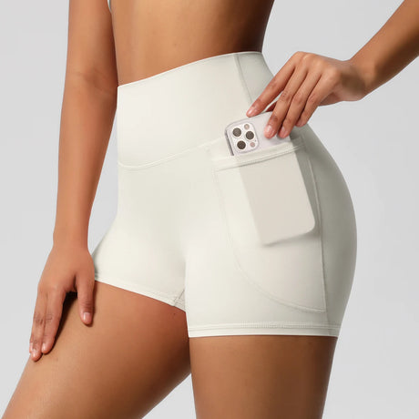 Solid Color Yoga Pants With Pockets Quick Drying High Waisted Gym Push Up Yoga Shorts for Woman Breathable Workout Fitness Short