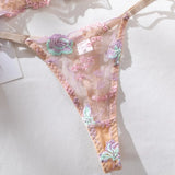 Floral Lingerie Set PushUp Bra Thong Sheer Mesh Underwear Breathable Lace Bralette Kits for Women