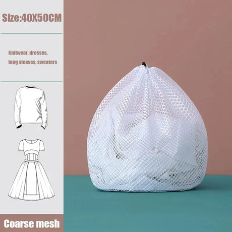 1Pc Drawstring Mesh Laundry Bags Fine/Coarse Mesh Washing Machine Travel Laundry Pouch Soft White Lingerie Storage Clothing Hot