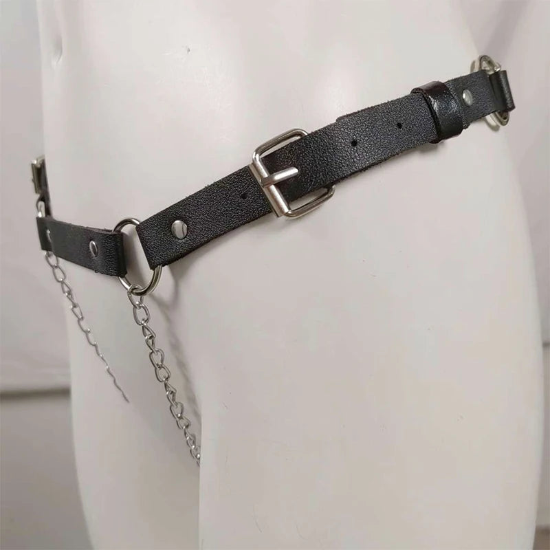 18 Leather Bondage Sleepwear Open Crotch Porn PU Garter Belt Lingerie Metal Chain Women Hot Babydoll Dress Strap Leg Sexy Briefs