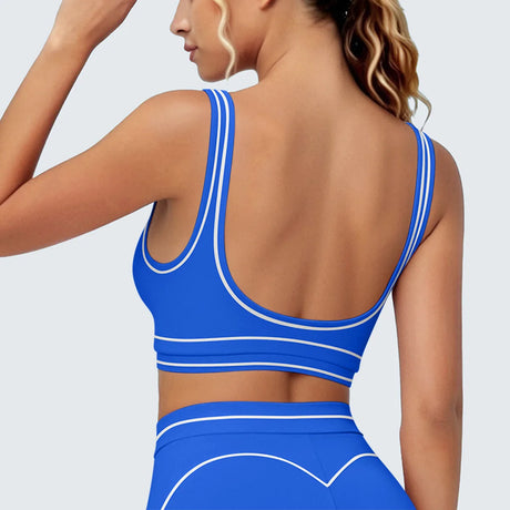 Women's Yoga Bra Vest Fitness Tank Running Workout Gym Top Push Up Padded Soft Slim Contrast Piping Racerback Sports Underwear