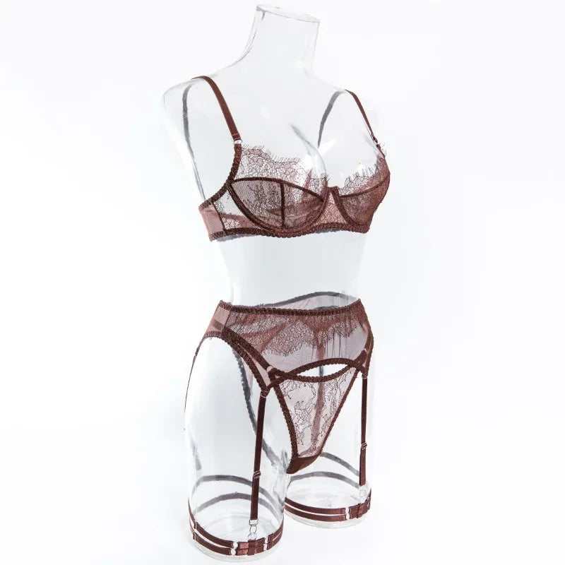 Women's Red Lace Lingerie Set with Underwire Bra High Waist Garter Belt Thong and Thigh Straps Romantic Bedroom Outfit Set 2026