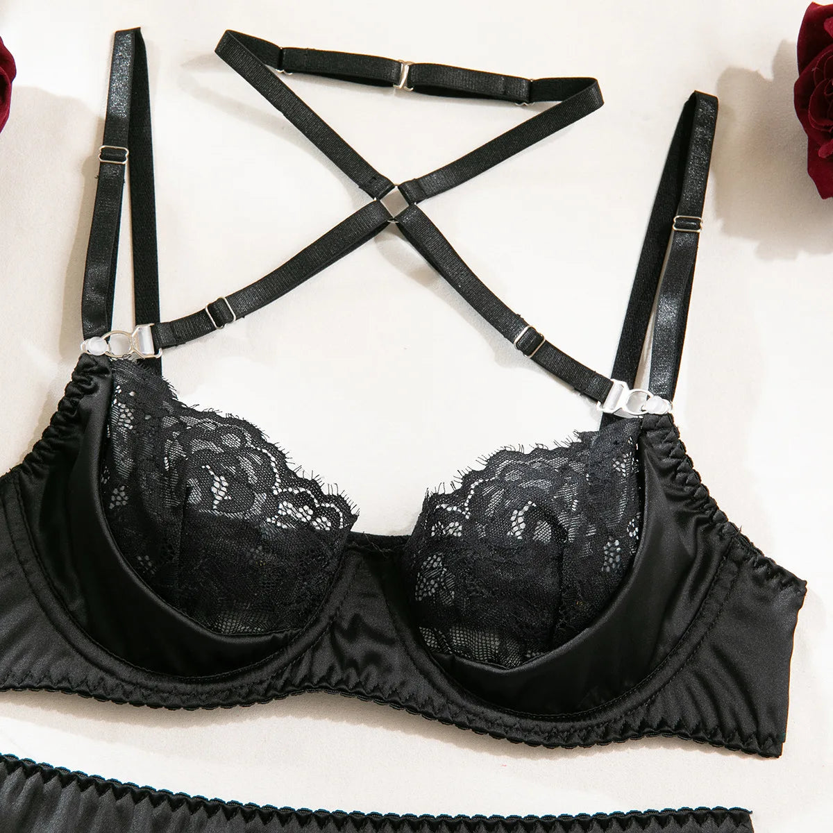 Ellolace Lace Lingeries Sexy Hot Halter Bra Heart g-String Thongs Sissy Erotic Garter Ensemble Exotic Sets Romantic Underwear